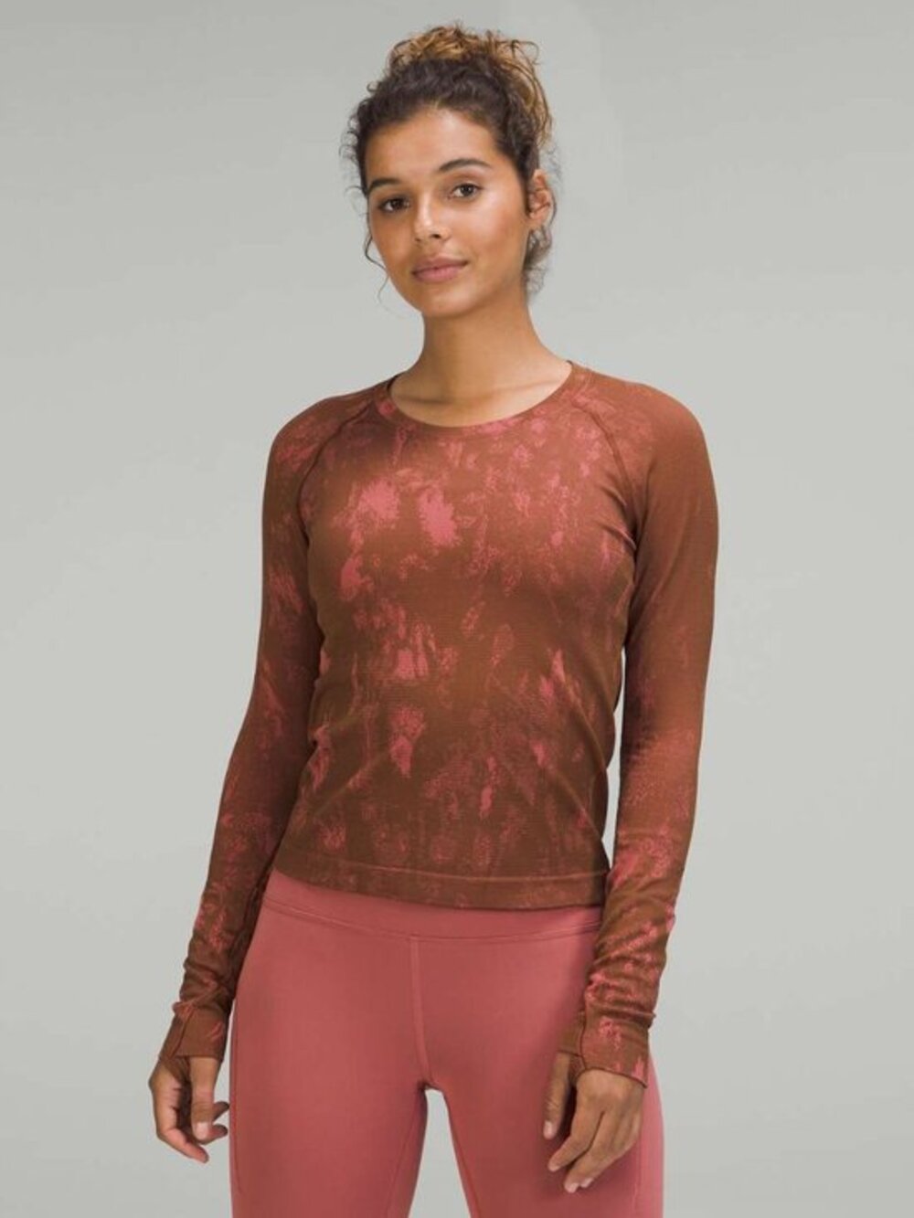 Lululemon Swiftly Tech Race Length Long Sleeve Shadow Bloom Brown Pink Size 10